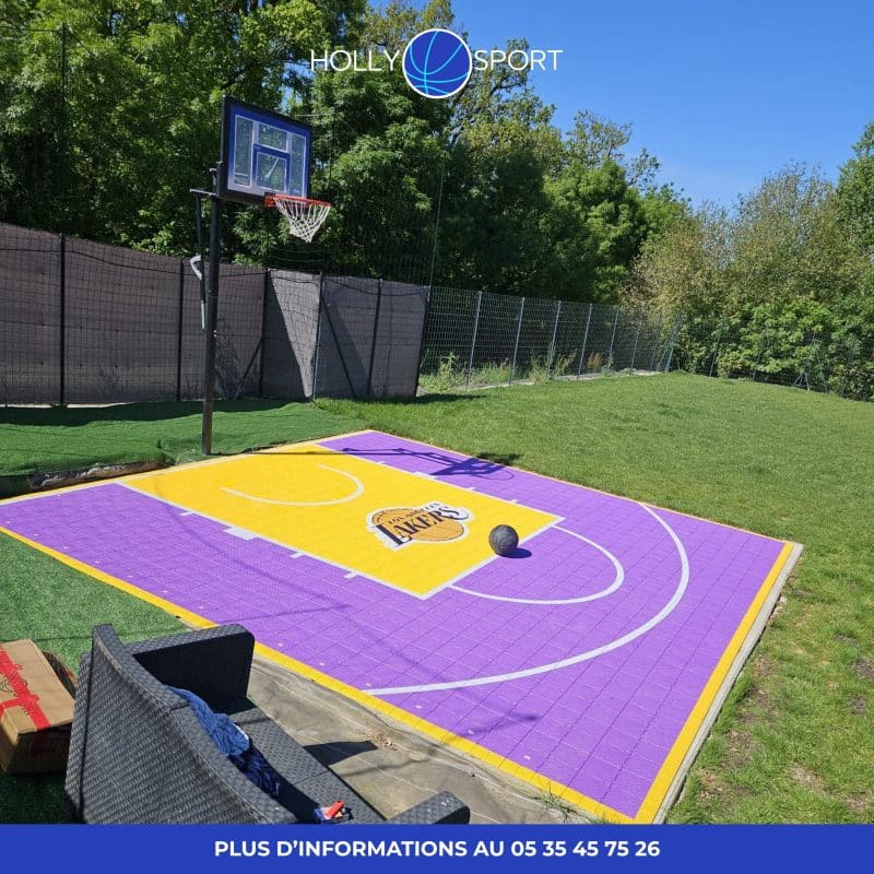 réalisation du terrain de basket jaune et violet